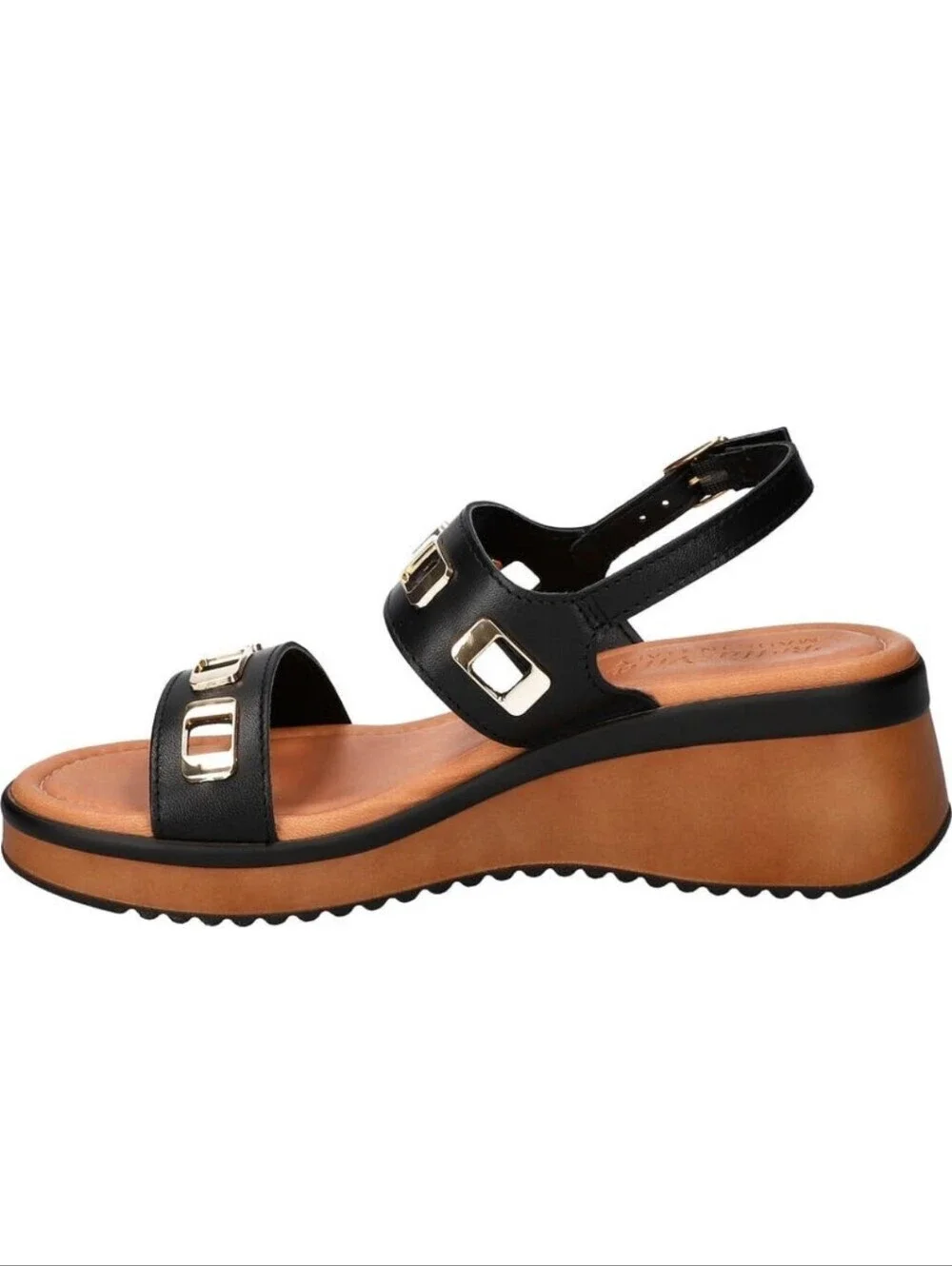 BELLA VITA ITALIAN LEATHER -NEW IN BOX- WEDGE SANDALS BLACK 6.5